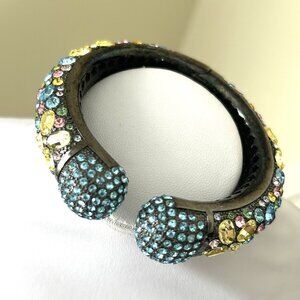 Multi Colored Rhinestone Clamper Bracelet Jewel Tones